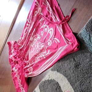 Pink and white swim suit cover up